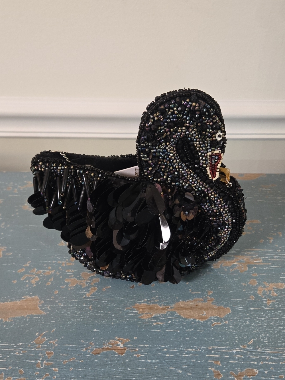 NWT Viral Embellished Black Swan Decorative Shoulder Bag/Clutch